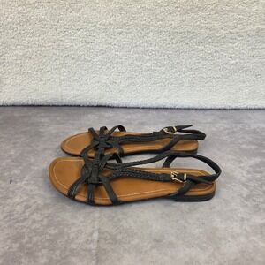 Palms Womens Strappy Flat Sandals Black Braided Buckle Summer Shoes Size 7M